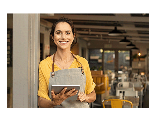 Waitress in yellow shirt