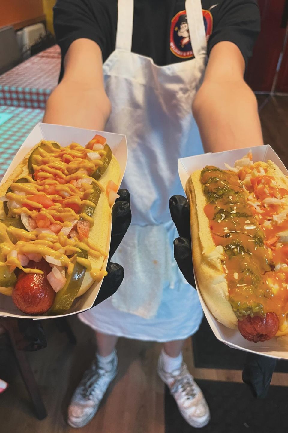Hotdogs with toppings from Inferno The Restaurant in Sound Beach