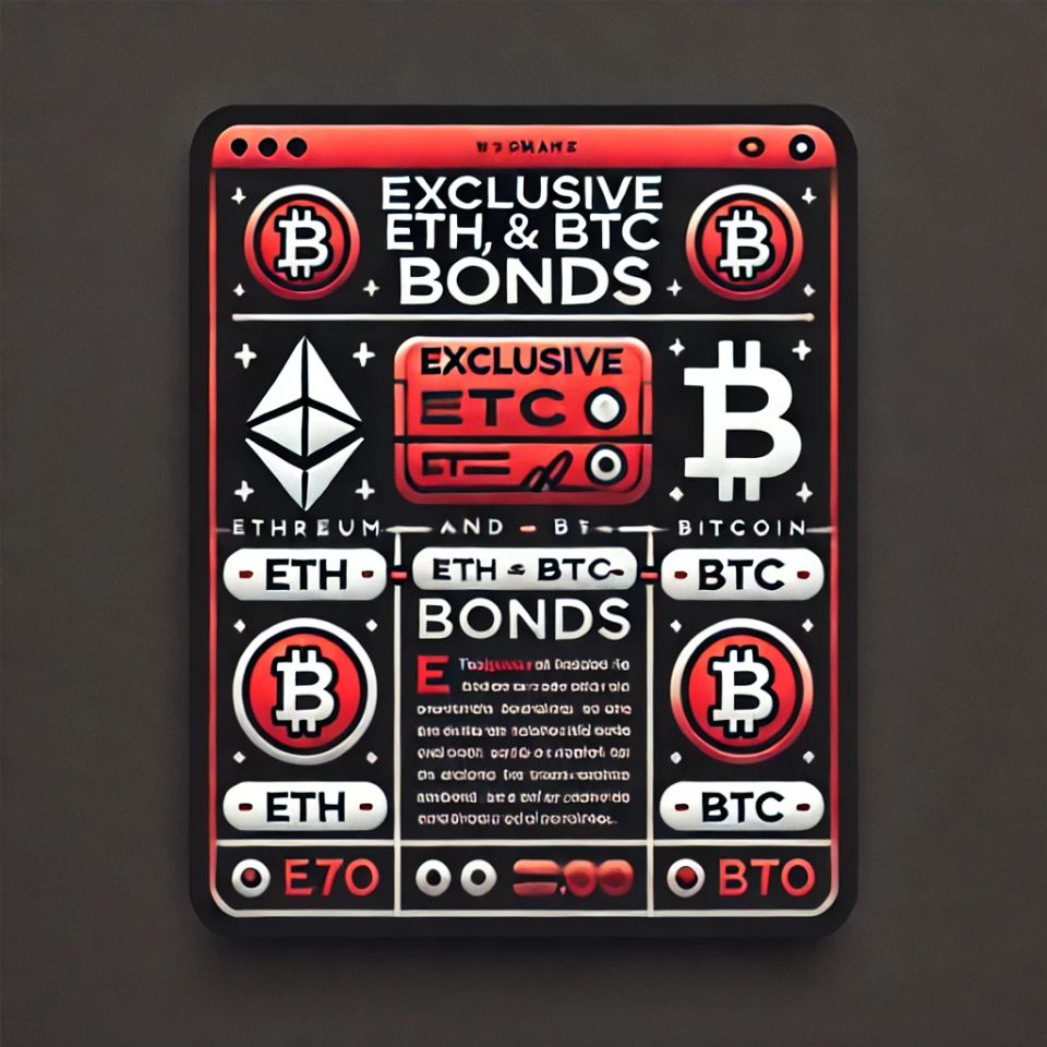 Dall·e 2025 01 26 12.57.50   a small website image for 'exclusive  eth  and btc bonds'  designed in red and black color scheme. the layout is sleek and modern with a financial and