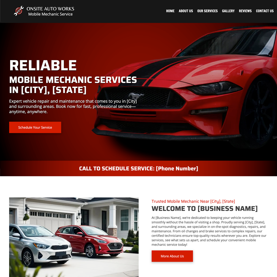 Mobile mechanic website design theme