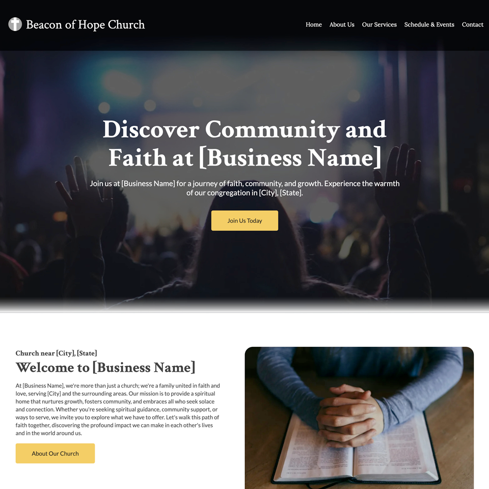 Modern church website design theme
