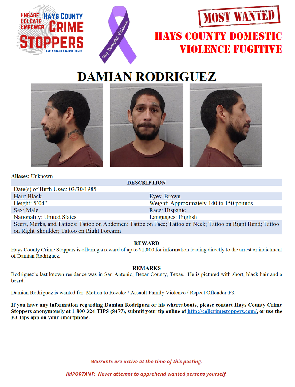 Rodriguez most wanted poster