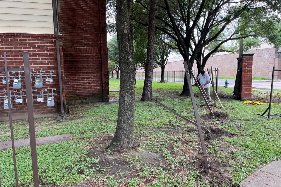 Iron fence repair and replacement work in progress by Marquez Welding in Houston.