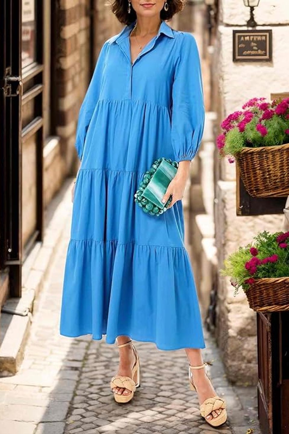 Flowy v neck maxi shirt dress – lightweight  ruffled   pocket friendly for effortless style 2