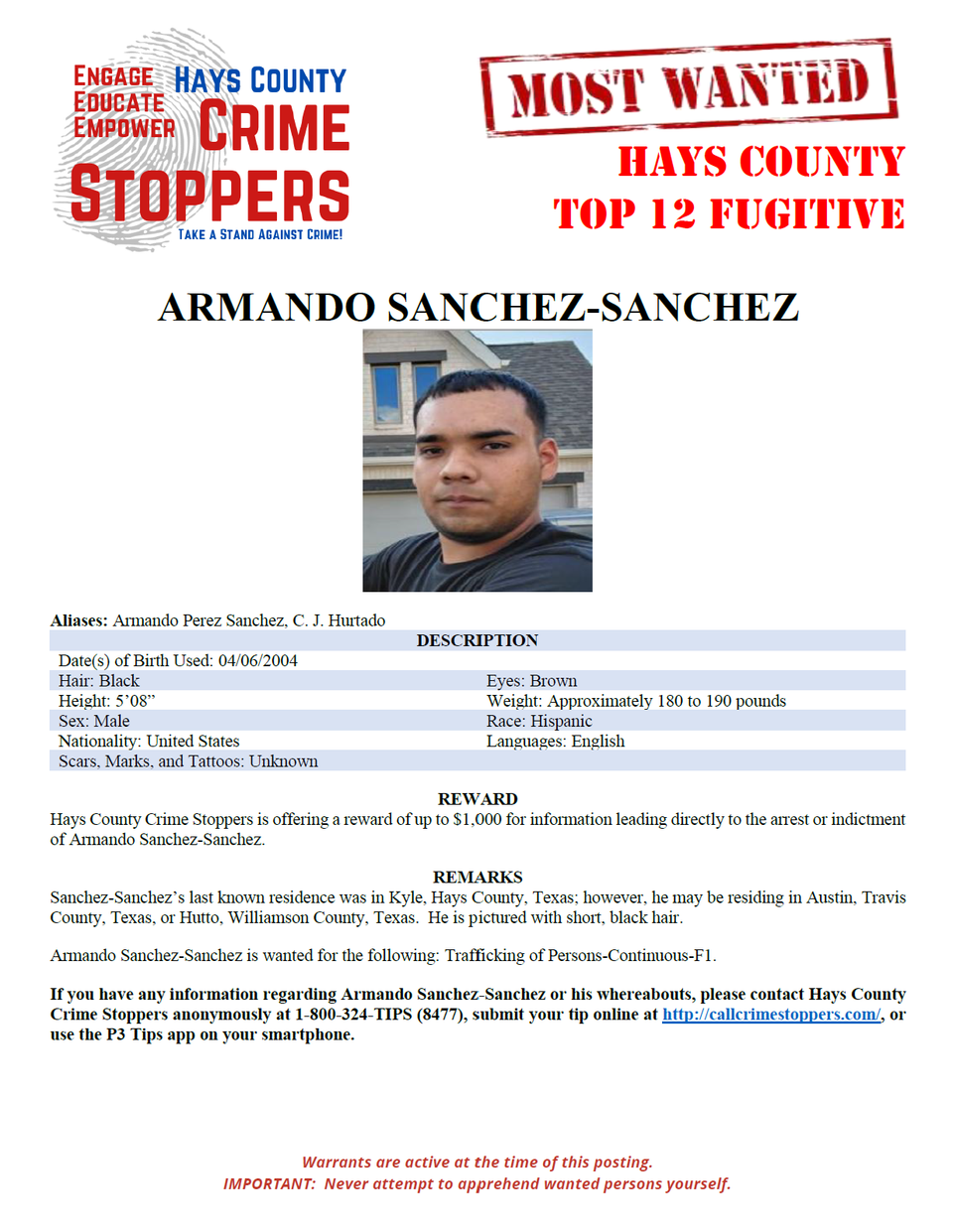 Sanchez sanchez most wanted poster