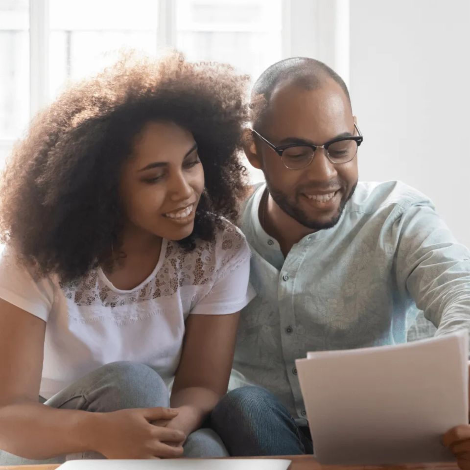 Couple reading documents