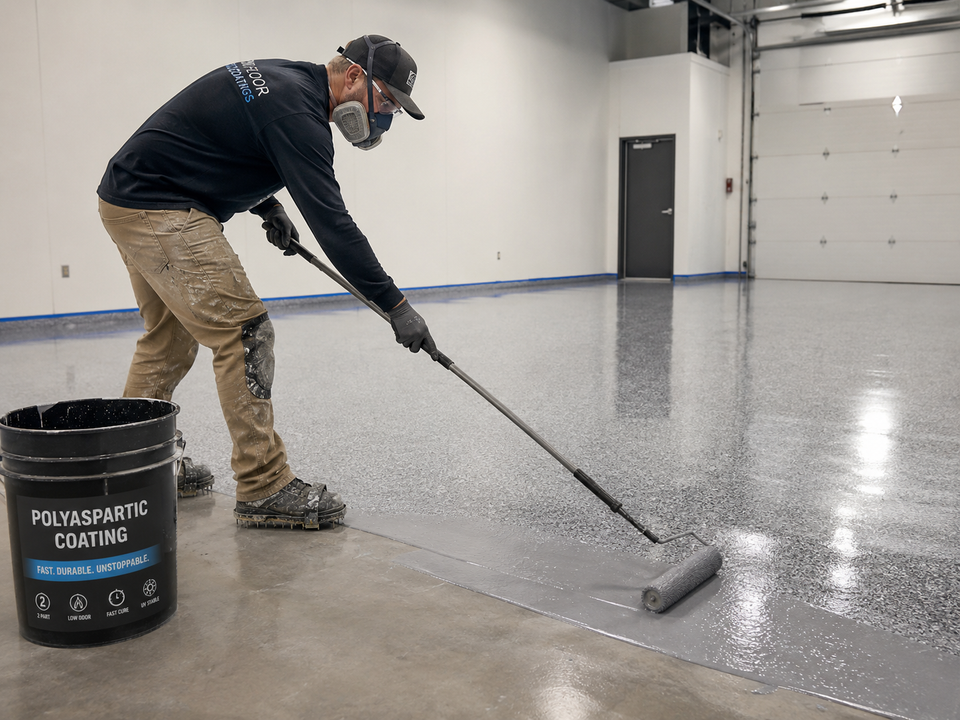 Technician applying polyaspartic coating