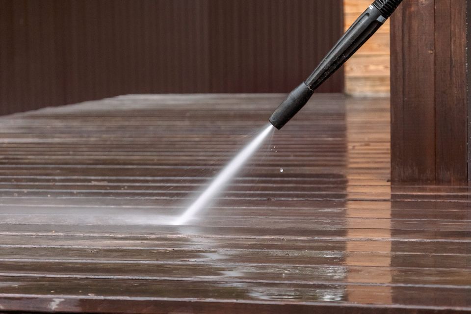 power washing wooden deck