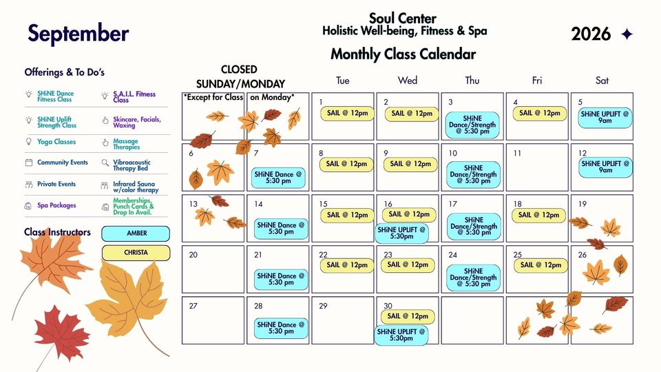 Soul center 2026 calendar   september post