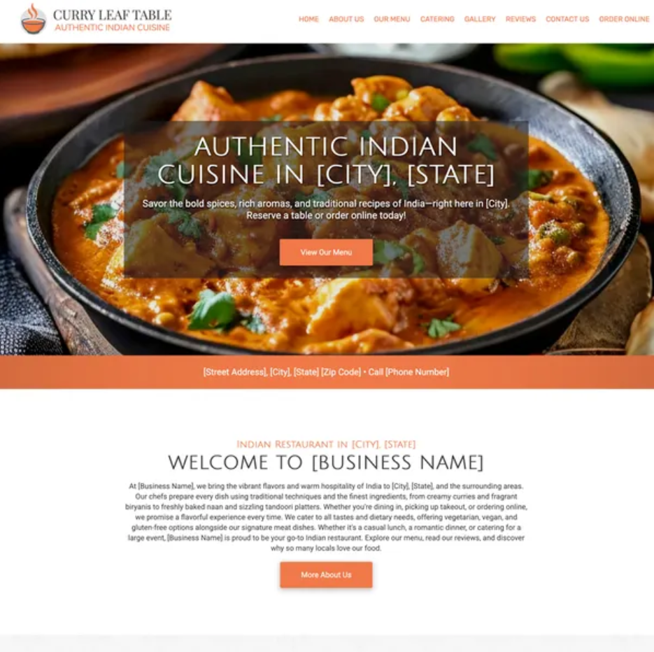 Indian cuisine website build