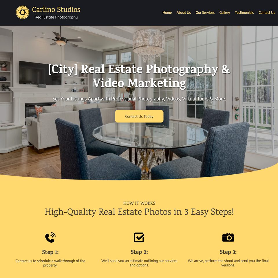 Real estate photography website design theme dark