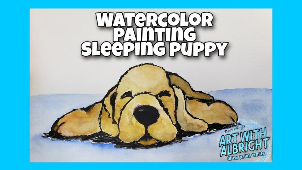 Sleeping puppy watercolor how to paint painting for kids artist Emily Albright