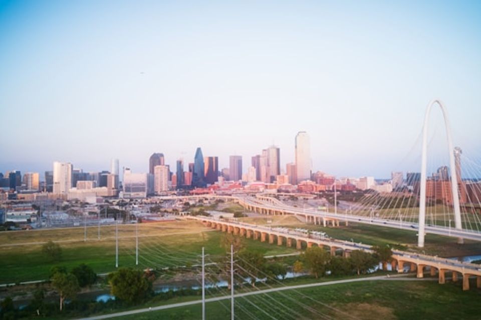 Dallas texas downtown area sunset fields