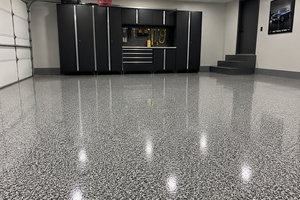 Garage floor with epoxy finish