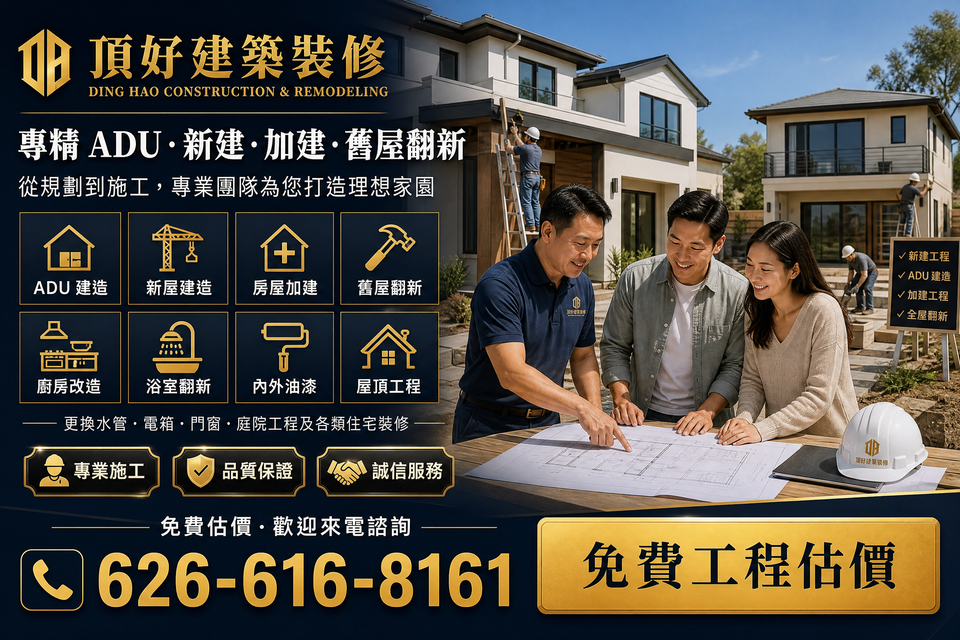 頂好建築裝修 ADU 新建 加建 舊屋翻新 南加州住宅裝修