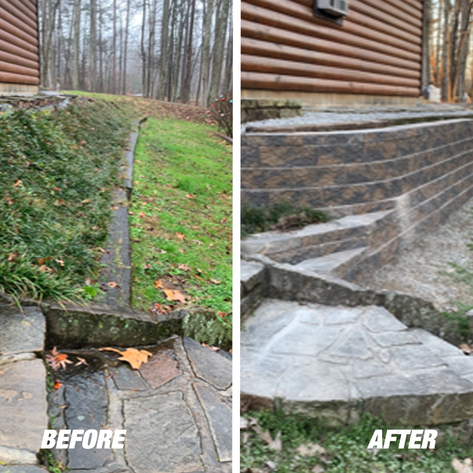 Retaining wall before after