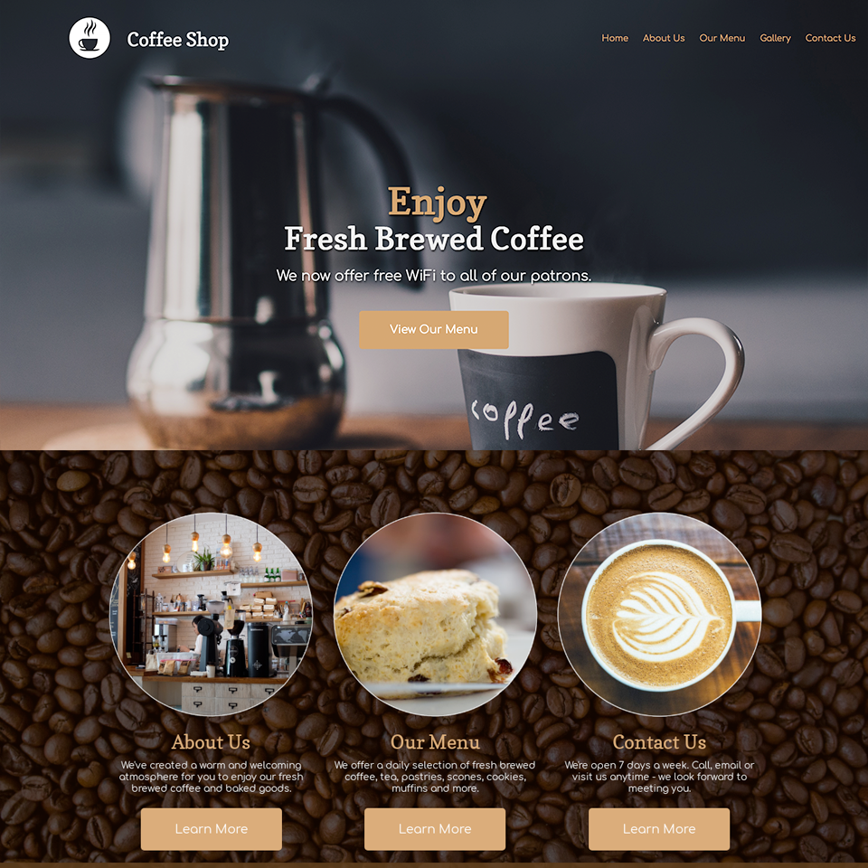 Coffee shop website design theme