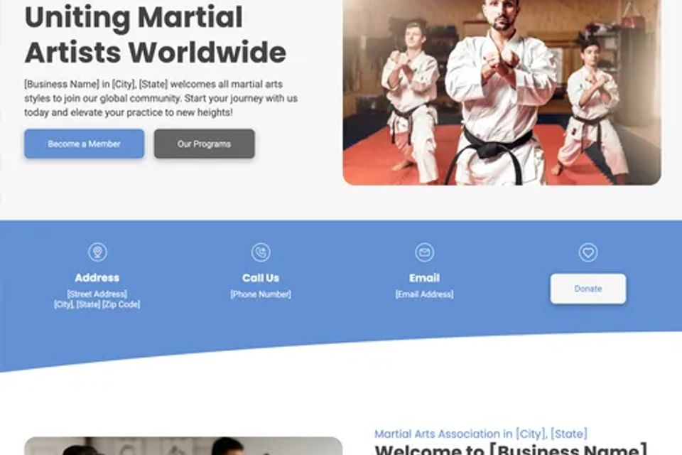 Martial arts association website design theme original