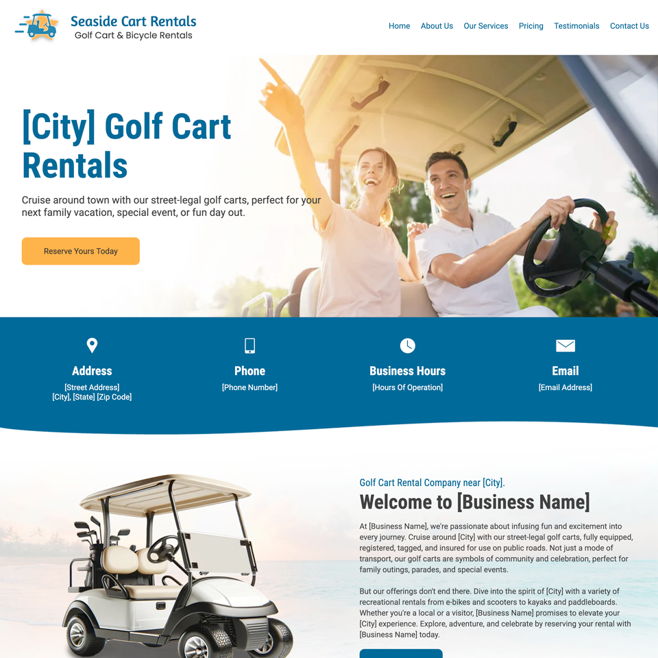 Golf cart rental website design theme