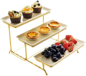 Gold three tier serving ceramic stand