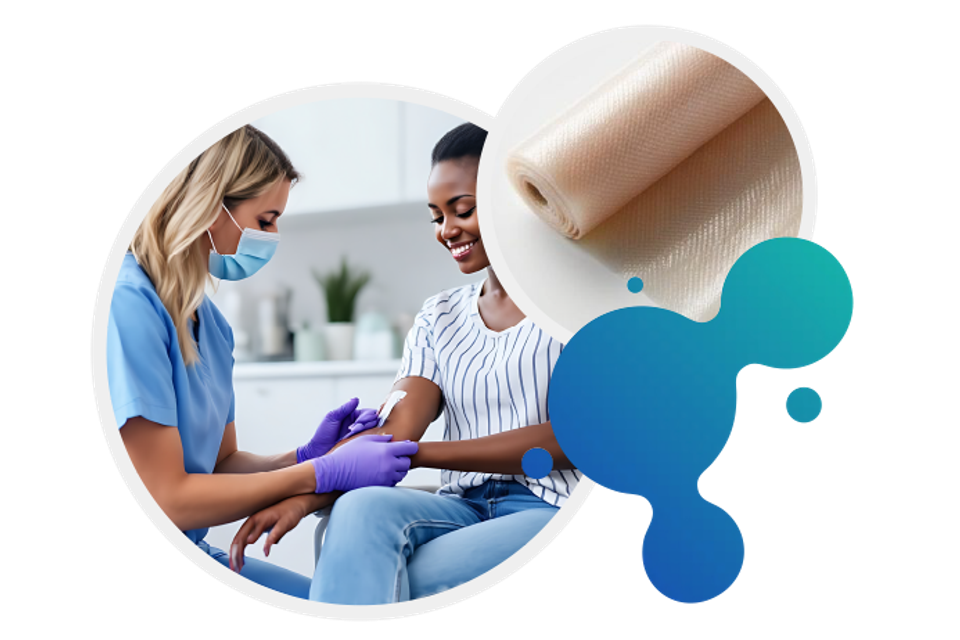 Fusion Biologics nurse treating patient with amniotic skin graft product.