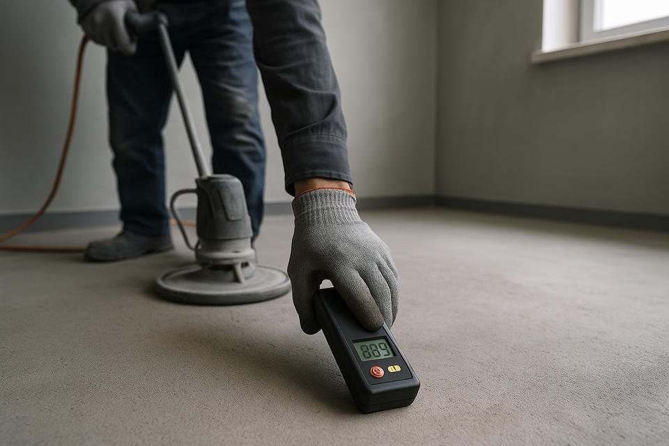 Professional concrete floor grinding and moisture testing help prepare surfaces for long-lasting coatings and finishes.