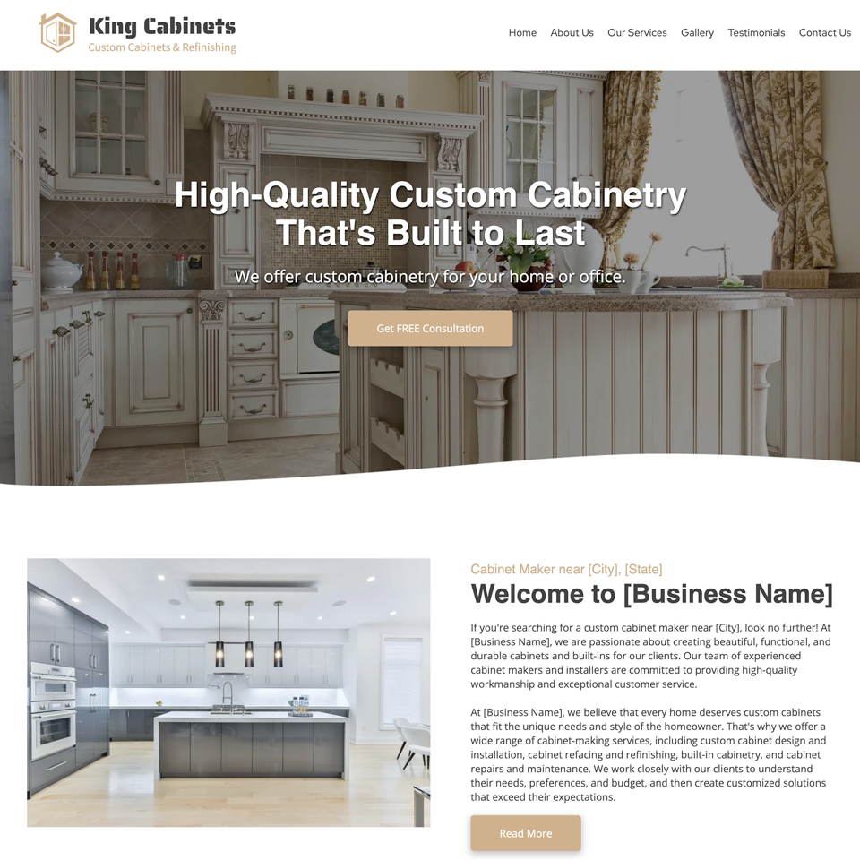 Cabinet maker website design theme