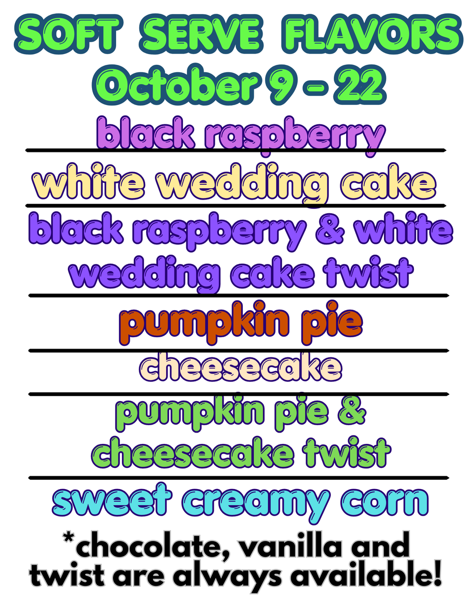 Soft serve flavors (25)