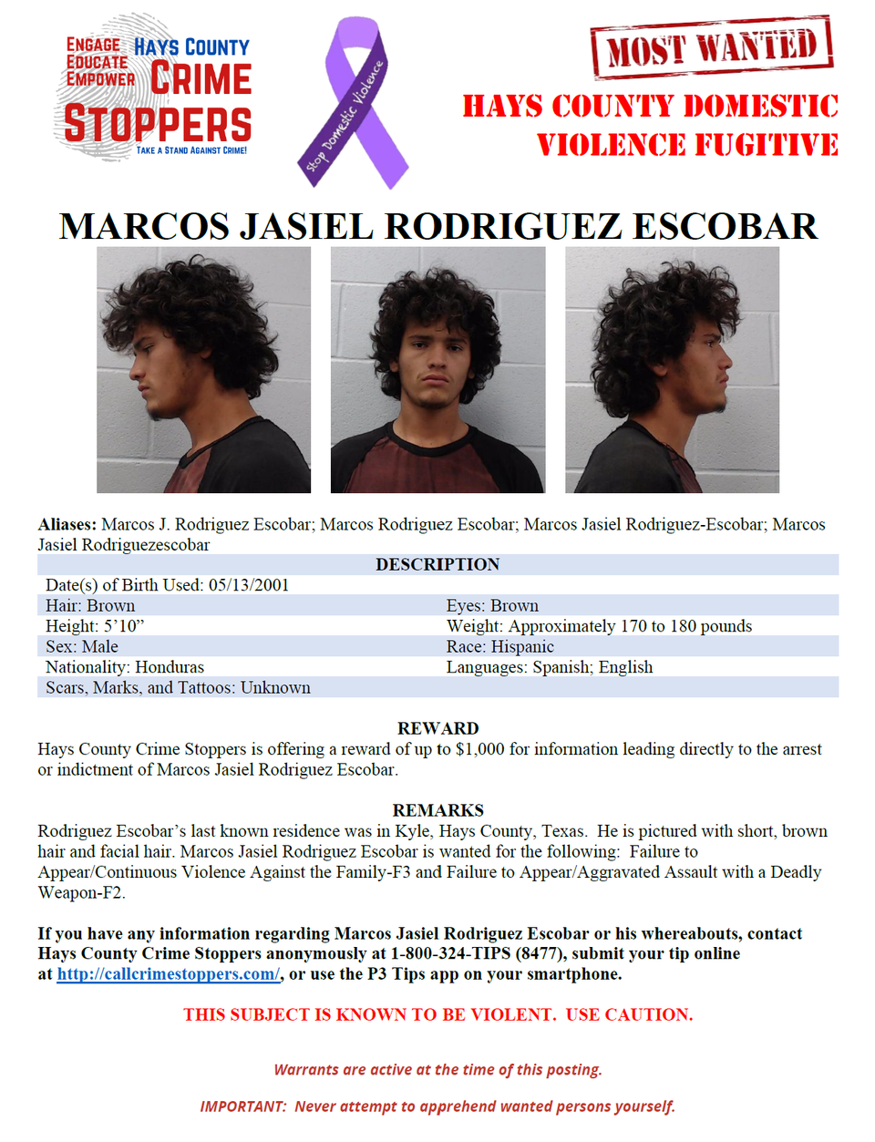 Rodriguez escobar most wanted poster
