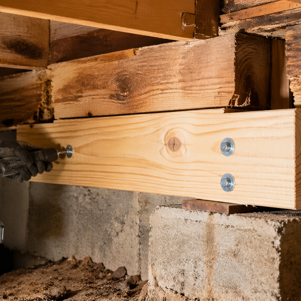 Structural wood repair under home in Carmichael Citrus Heights and Orangevale