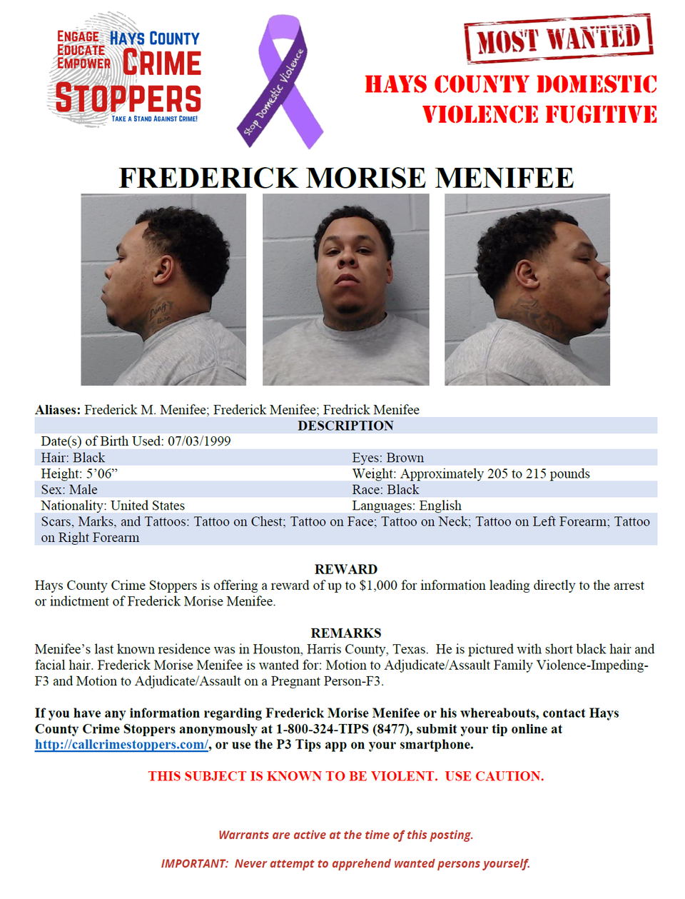Menifee most wanted poster