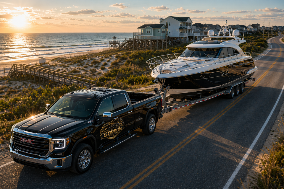 Godwin industries   truck towing boat