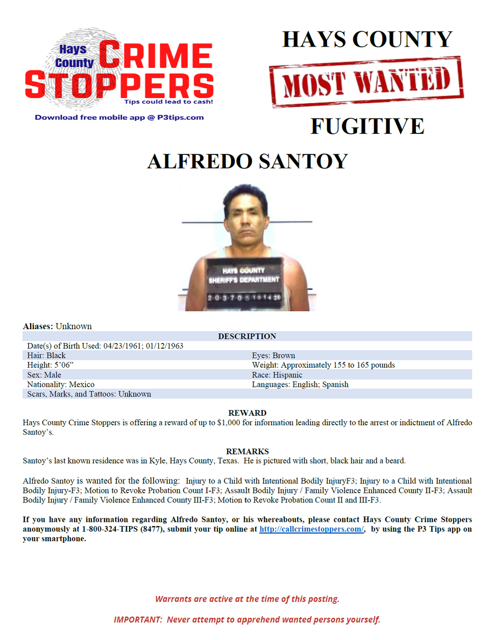 Santoy most wanted poster