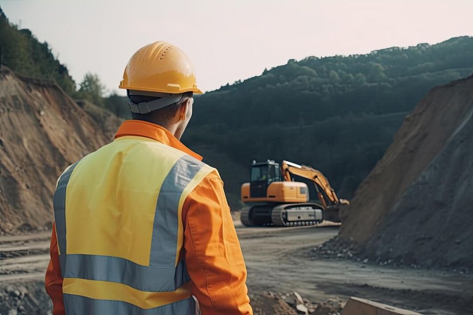 Worker from dressed work clothes observing some excavators construction site ai generative 123827 23542