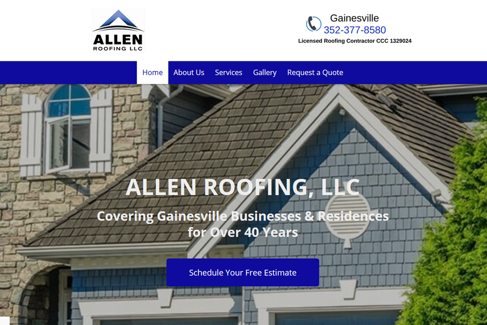 Allen roofing header designed by aqw website designers