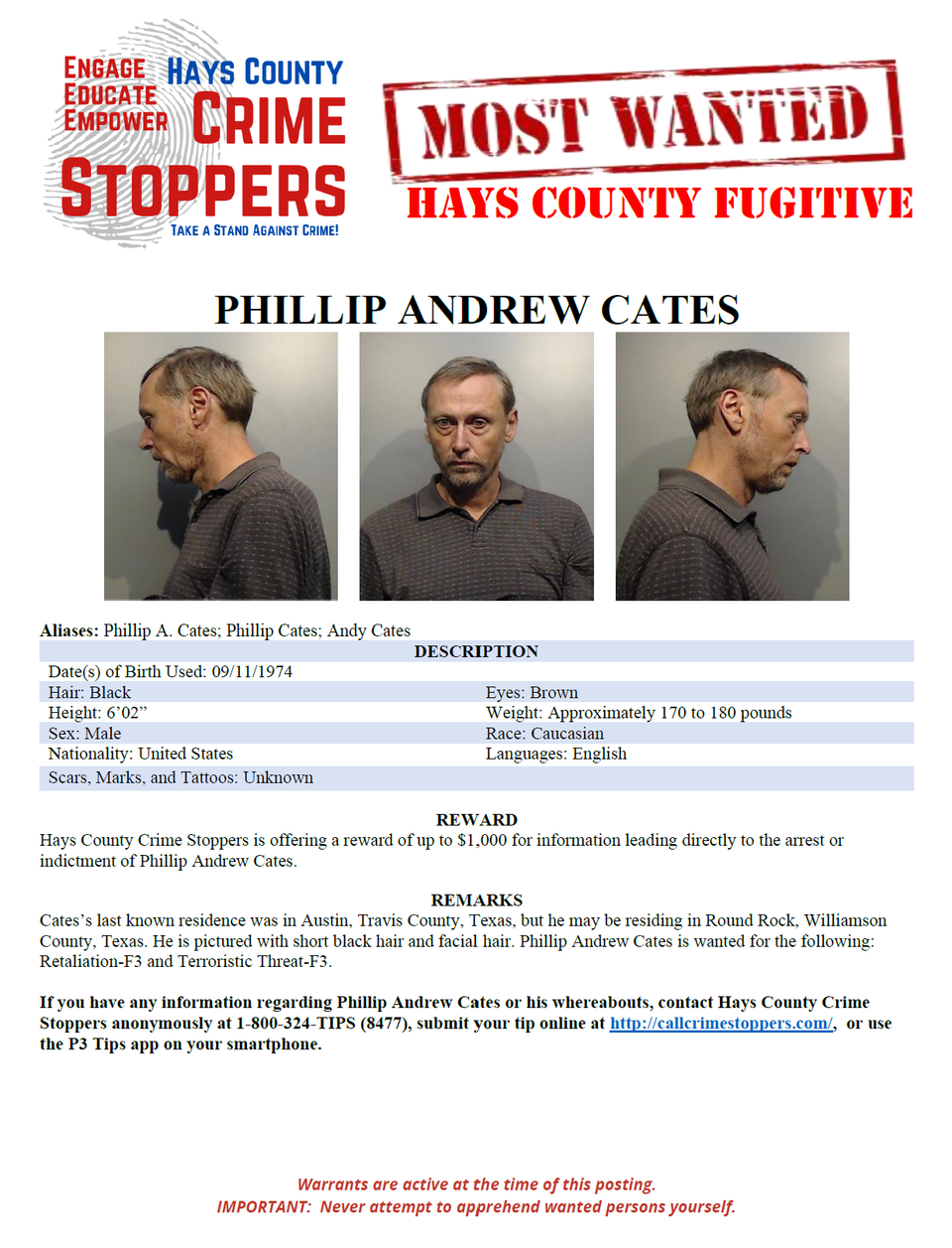 Cates most wanted poster