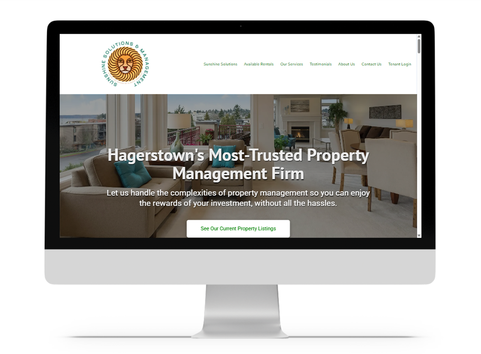 Homepage of Sunshine Solutions & Management, a trusted property management firm in Hagerstown, MD, offering expert rental solutions, investment property services, and tenant support. Sunshine Solutions and Management website homepage for property management services in Hagerstown Maryland including rentals and investment property solutions.