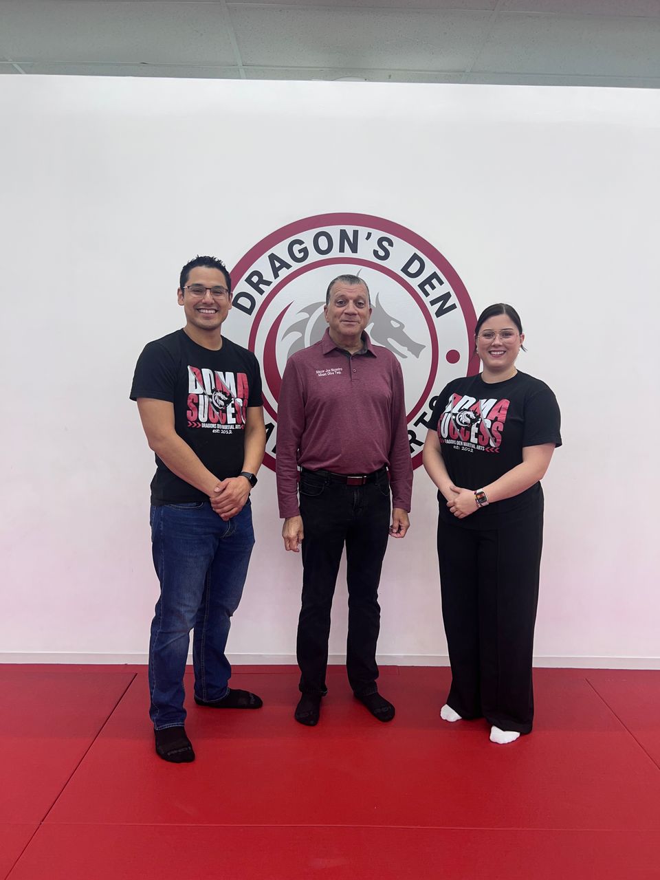 Rogelio franco  mayor joe nicastro and samantha thomas of dragons den martial arts 