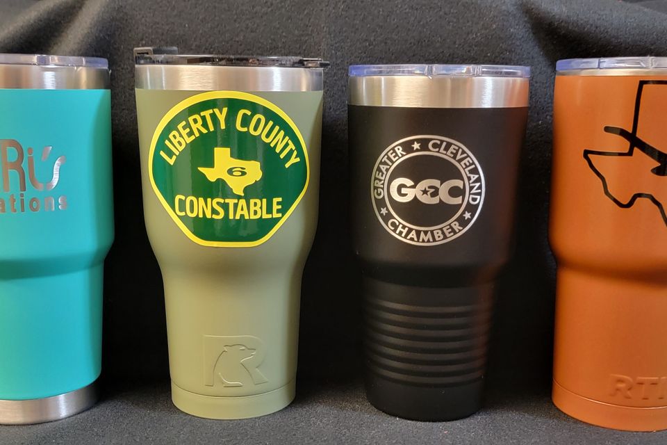 Company Logo applied to tumblers with lids - by SaRi's Creations
