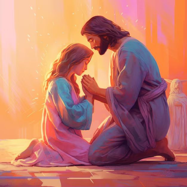 Jesus girl kneeling ground praying generative ai 733139 20332