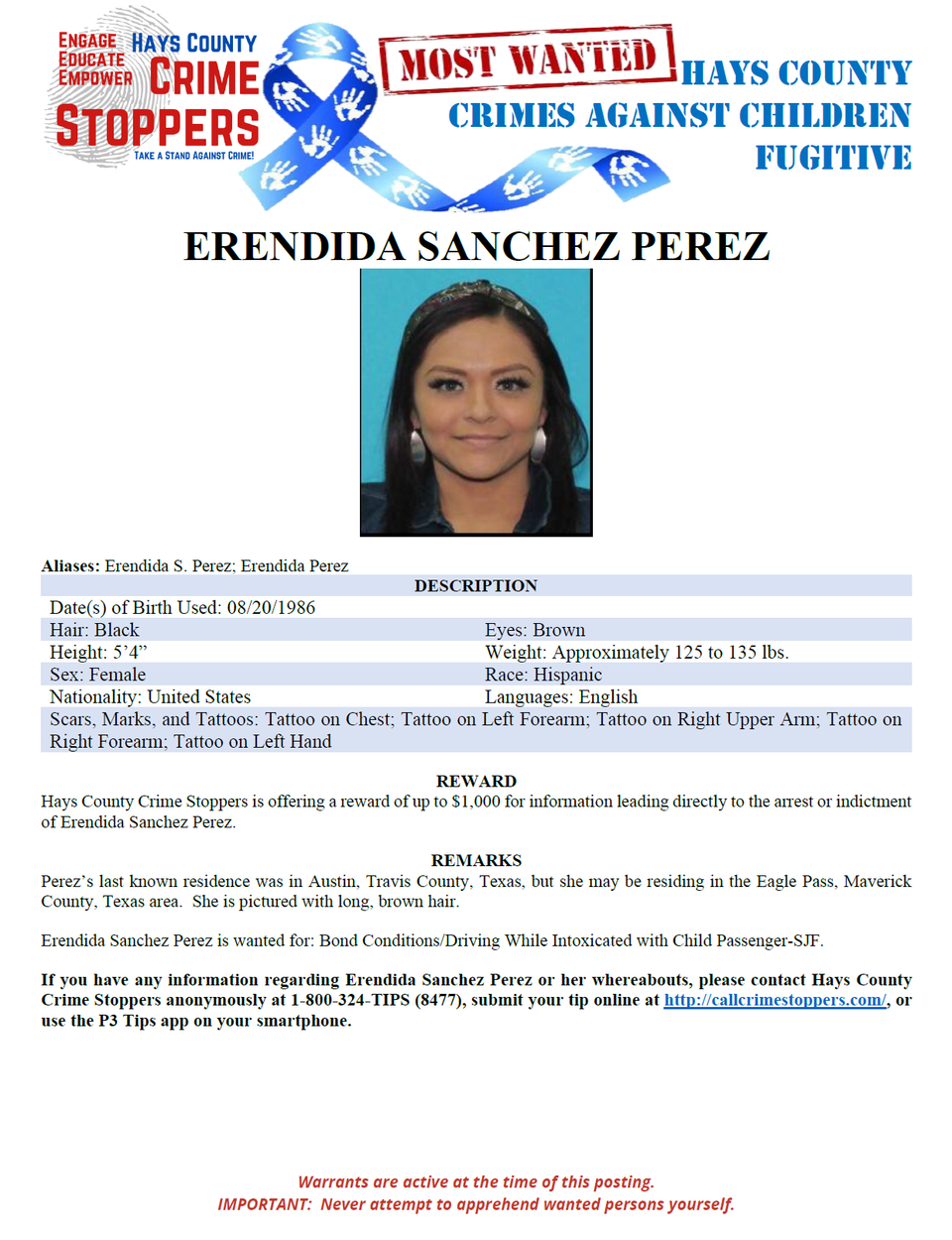 Perez most wanted poster
