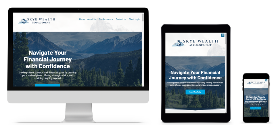 Skye Wealth Management website serving Hagerstown Maryland and Waynesboro Pennsylvania shown on desktop, tablet, and mobile with financial planning and investment advisory services.