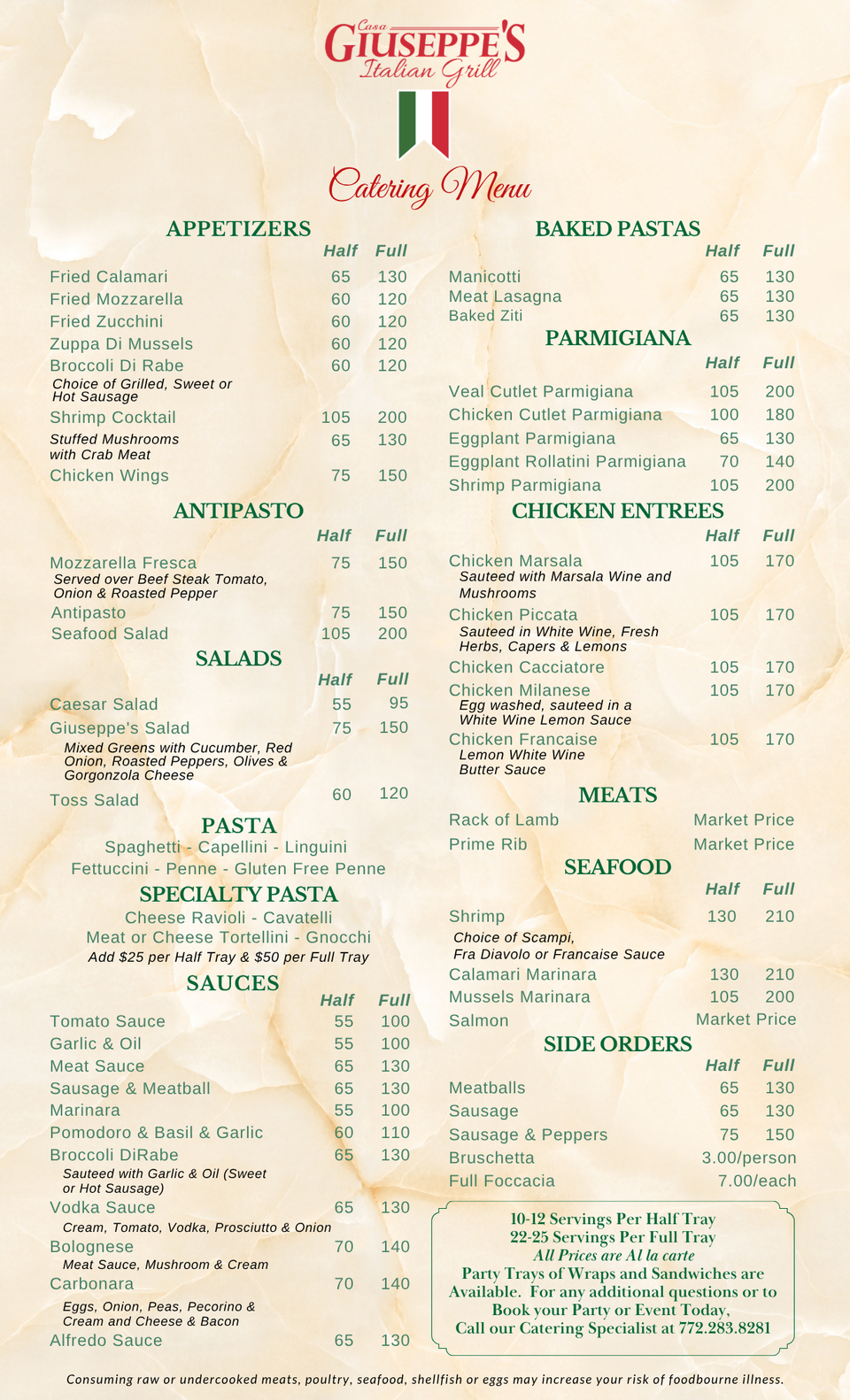 Catering menu inside
