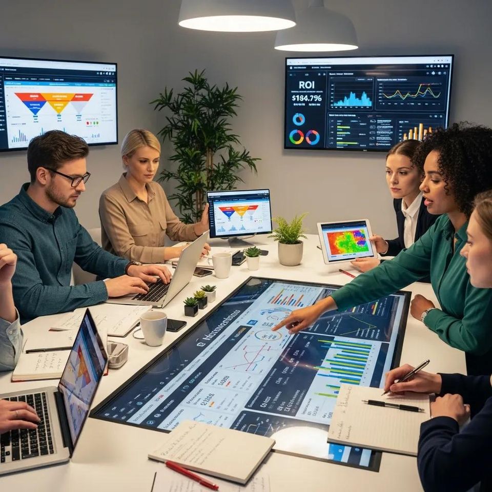 Marketing team collaborating on conversion strategies with analytics and metrics 893b3f6a ab29 4b4d 9549 2973eb4831d7