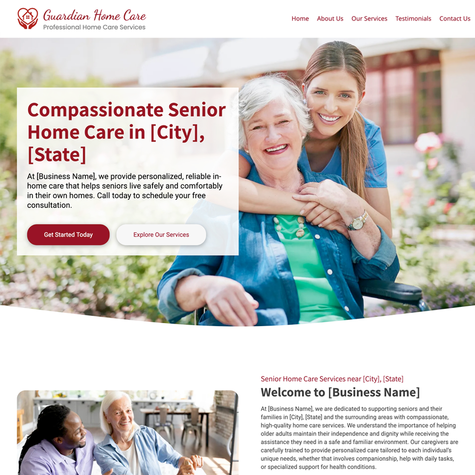 Senior home care website design theme 2