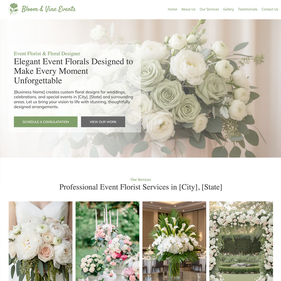 Event florist website design theme
