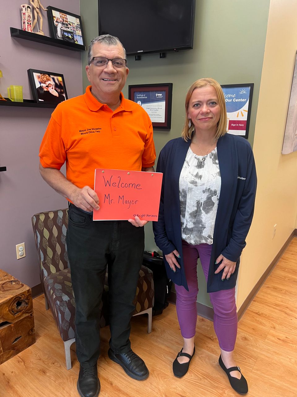 Mayor nicastro and jenn  crammer center director  of bright horizons early education   preschool 
