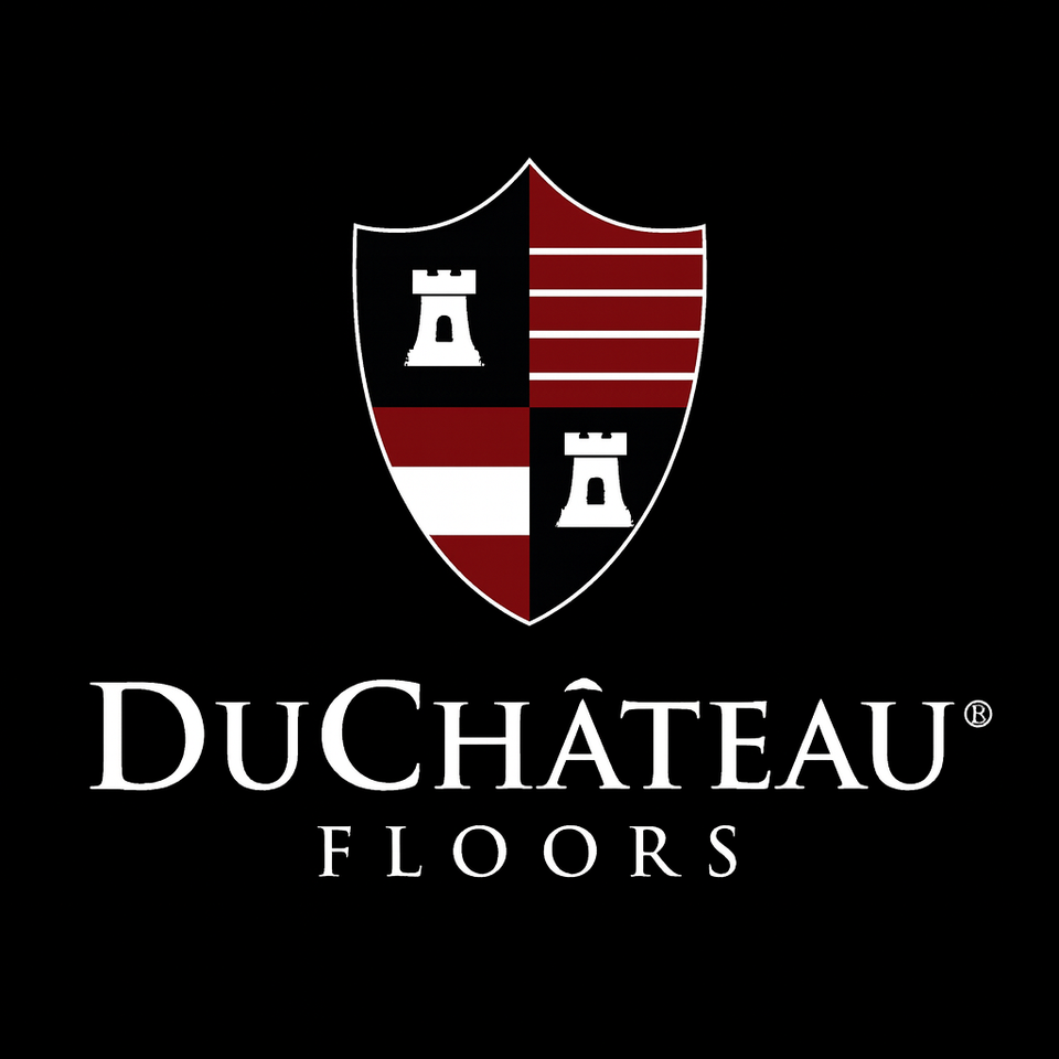 DuChâteau Floors logo featuring a heraldic shield with red and white stripes and white lion figures, with “DuChâteau® FLOORS” in serif font below