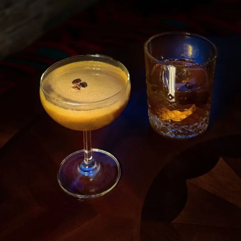 The famous "One More at Jilly's" house specialty and a glass of bourbon