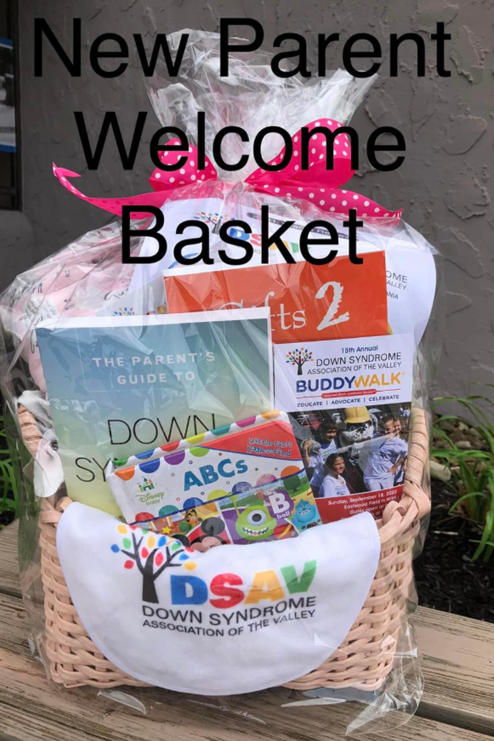 DSAV New Parent Welcome Basket filled with educational materials, gifts, and resources for new families.
